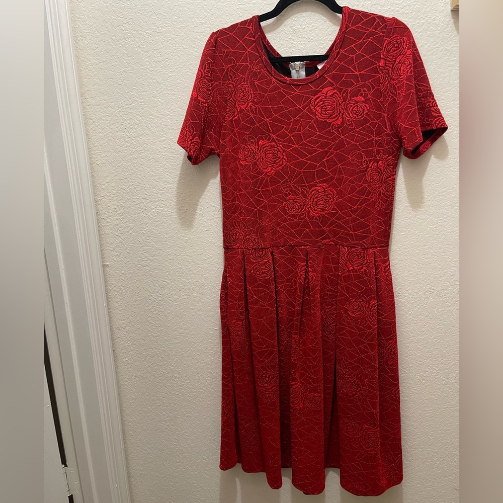 LuLaRoe Red Floral Jacquard Fit & Flare Dress Women’s Size 2XL